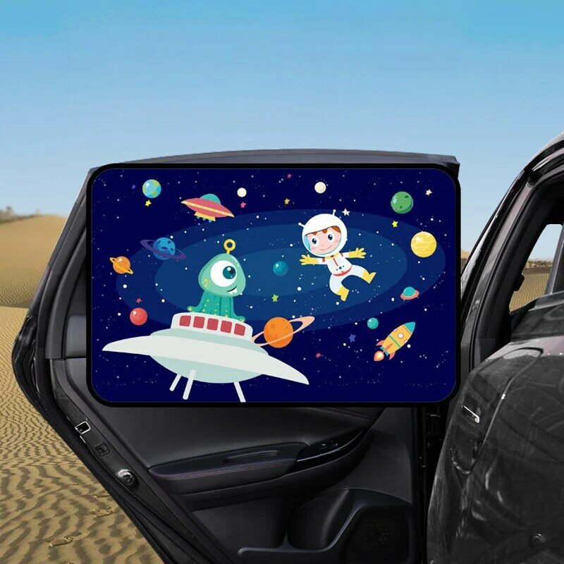 سيارة الكرتون لطيف رائد الفضاء المغناطيس الجانب نافذة شمسي الزجاج الأمامي ظلة الجانب الخلفي السيارات نافذة ظلة غطاء للأطفال