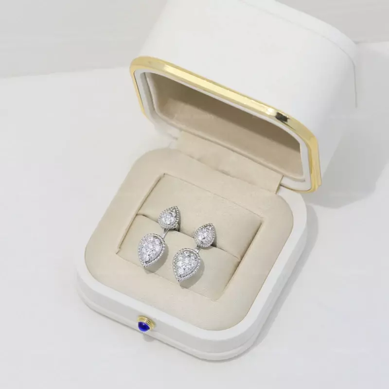 S925 Sterling Silver Double Gota Brincos para Mulheres, Zircão, Design Clássico, Temperamento, Marca de Moda, Casamento Jóias De Luxo