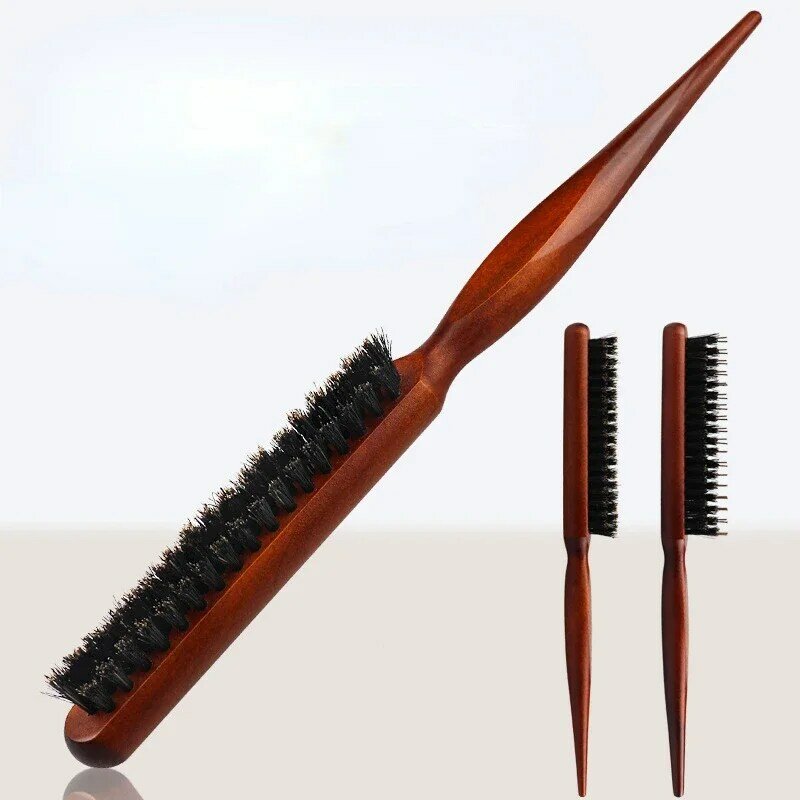 Profesjonalny Salon drażniący szczotki do włosów szczecina z dzika drewna wąska linia grzebień przedłużająca szczotka do włosów fryzjerstwo stylizacja narzędzia do majsterkowania