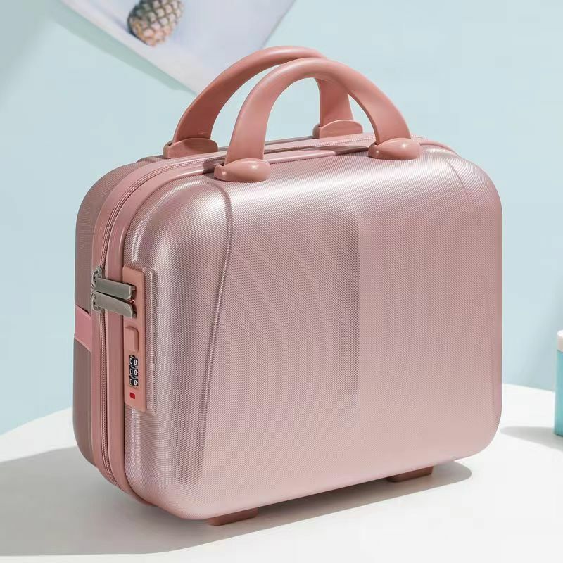 Portable Travel 14 inches Carry-on Hand Suitcase Cosmetic Case With Password Lock Makeup Small Cabin Travel Mini Carrier Storage Bag Boarding Baggage Organizer Case Festival Gift Makeup Cases Baggage for Womenmen