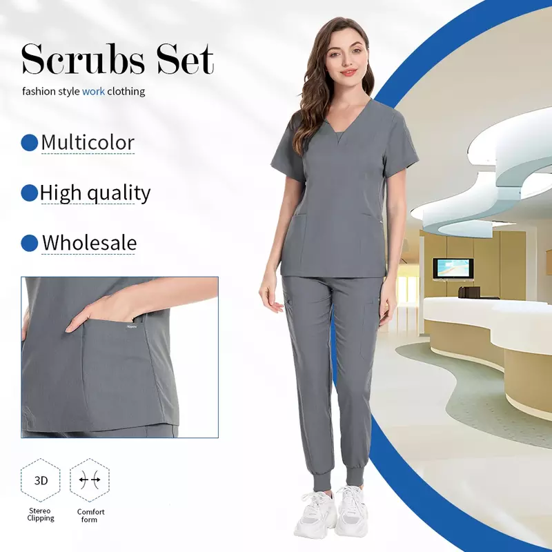 Slim Fit Women Scrubs Sets Nurse Accessories Medical Uniform Hospital Dental Clinical Workwear Clothing Surgical Overall Suits