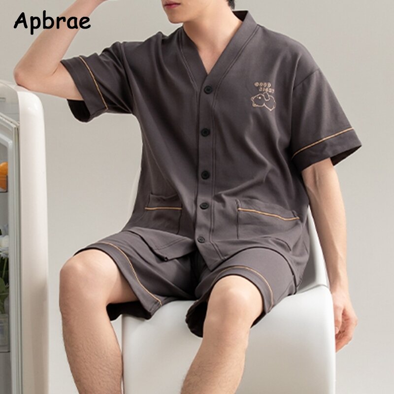 100% Pyjama aus reiner Baumwolle für Männer Sommer Mann Pyjama plus Größe L-3XL Kurzarm Kimono Nachtwäsche Plaid Print Pyjama Set