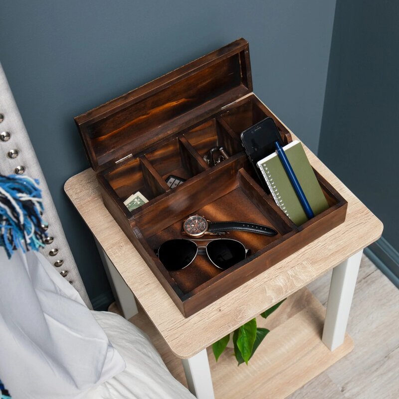 Valet Dresser, baki perhiasan, Caddy samping tempat tidur, kayu, 12 "P x 10" L x 4 "H, coklat