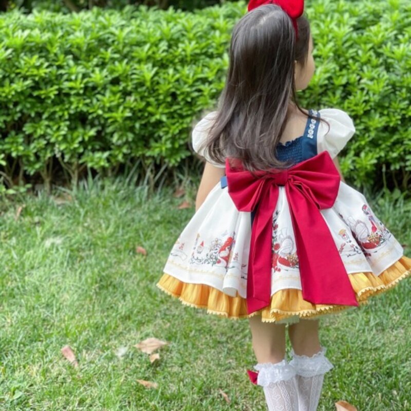 Платье принцессы с испанским бантом, белоснежное, для девочек, платье в стиле "Лолита", детское платье на день рождения, модель Eid Easter вечерние, бальное платье, Детская кружевная бутиковая ткань