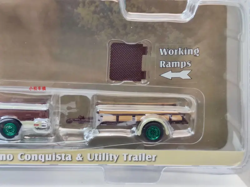 1:64 1984 Chevrolet El Camino Conquista & Utility Trailer Sport and Trailer Green Edition Collection of car models W526