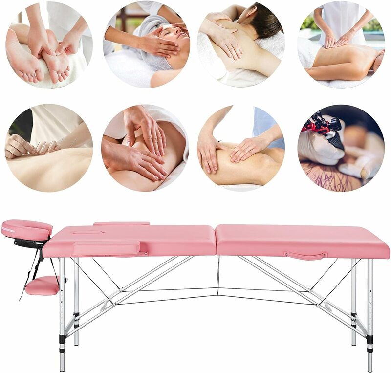 Yaheetech Portable 2 Sections Massage Table Spa Beds with Rolling Stool Massage Bed
