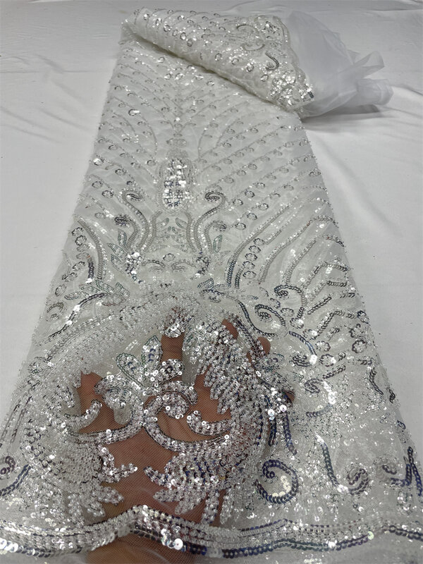 Alta qualidade tecido de renda africano lantejoulas malha renda frança contas luxo 3d nigeriano bordado tule para costura das mulheres qf0575