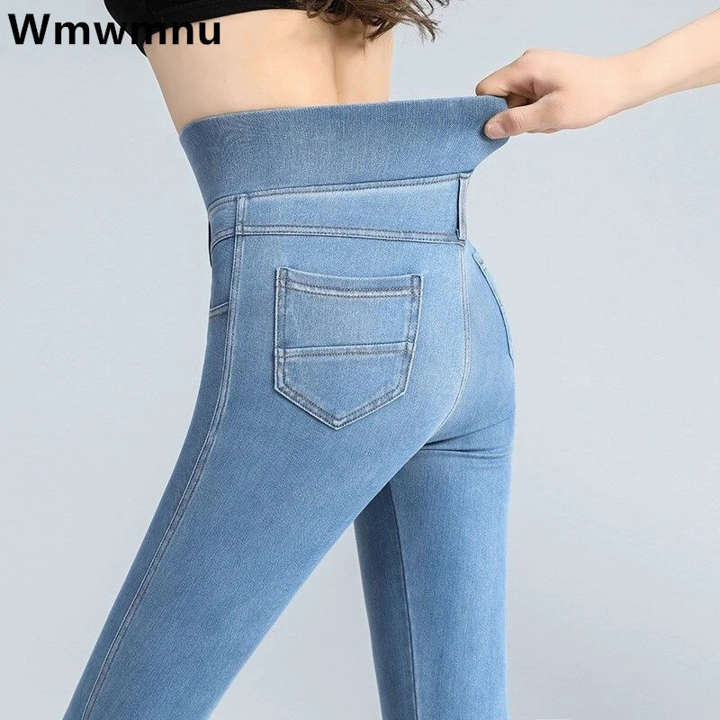 Ponadgabarytowe 38 wysokiej talii spodnie jeansowe ołówkowe dla kobiet dorywczo szczupłe dżinsy Vaqueros Streetwear eleganckie spodnie Skinny Stretch Pantalones