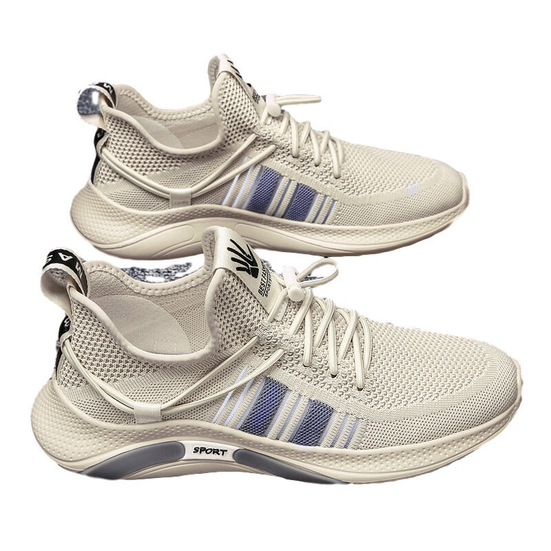 Respirável tecido calçados esportivos para homens, Casual Flying Shoes, Fundo macio, Comércio exterior, 2023, Novo, Primavera