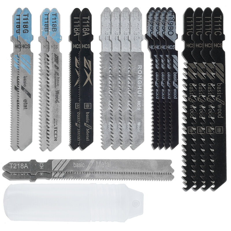 T-Shaft Jigsaw Blades Set, Assorted Jig Saw Blades, madeira plástica e corte de metal Incl, HCS, 20 pcs caixa plástica para preto e branco