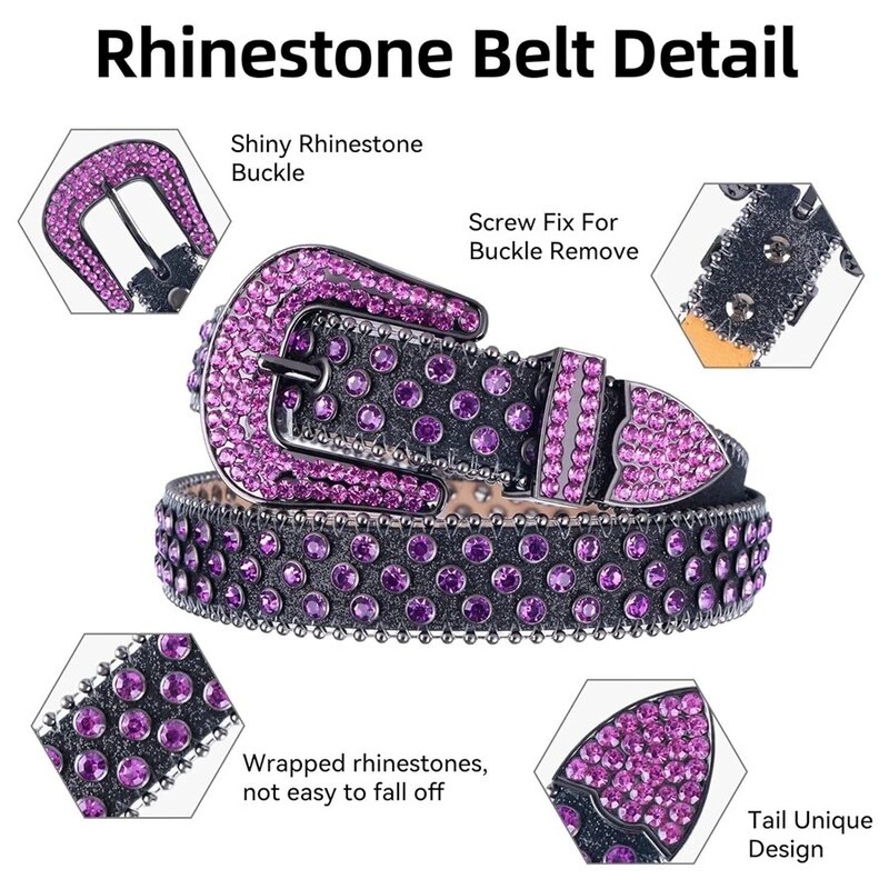 NOWISBB Luksusowy pasek z diamentowym paskiem Western Crystal Studded Belt Cowgirl Cowboy Rhinestone Belt For Women Men Jean Cinto De Strass