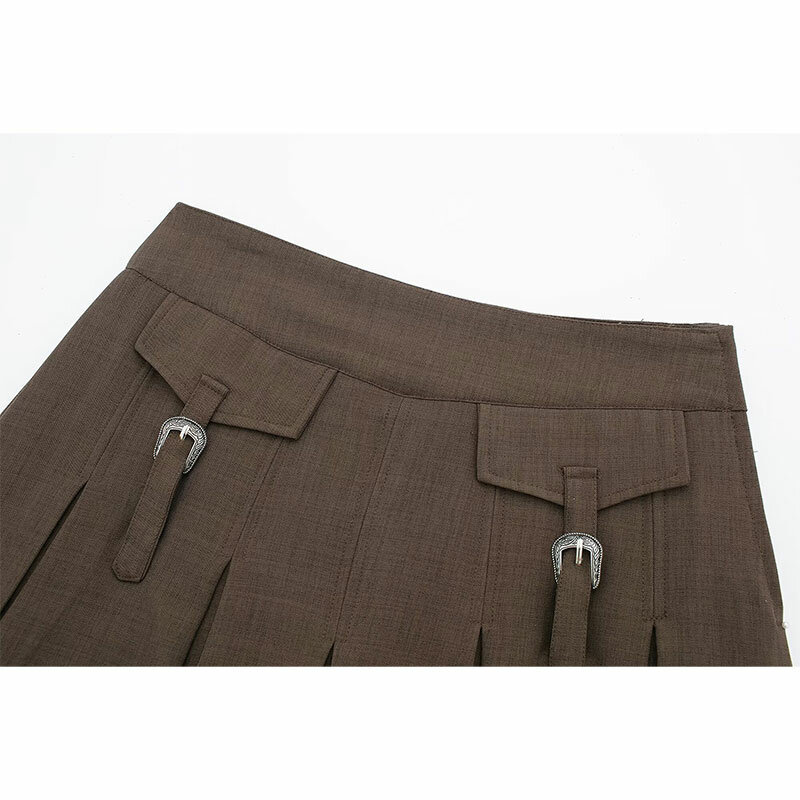 تنورة قصيرة مطوي للسيدات ، أحادية اللون ، نحيفة ، كاجوال ، مثيرة ، حزام مزدوج ، ديكور جيب ، بنطال مخلوط ، جديد ، ربيع ، صيف