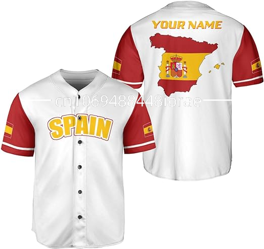 2023 스페인 국기 야구 저지, 3D 프린트 패션, 사용자 정의 이름, 남성 야구 셔츠, 스트리트 유니섹스 성인 야구 저지, 신제품