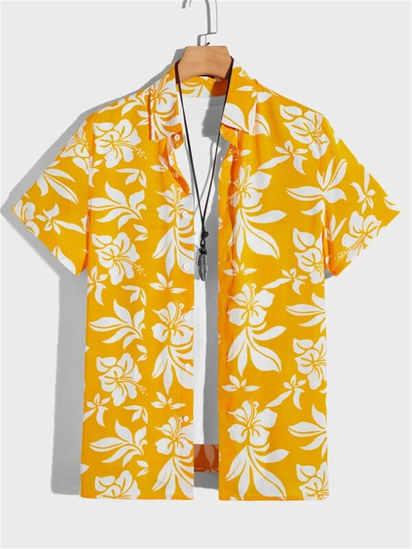 Top con estampado 3D de flores para hombre, camisas de playa hawaianas de verano para fiesta al aire libre, Manga corta transpirable, ropa Social callejera