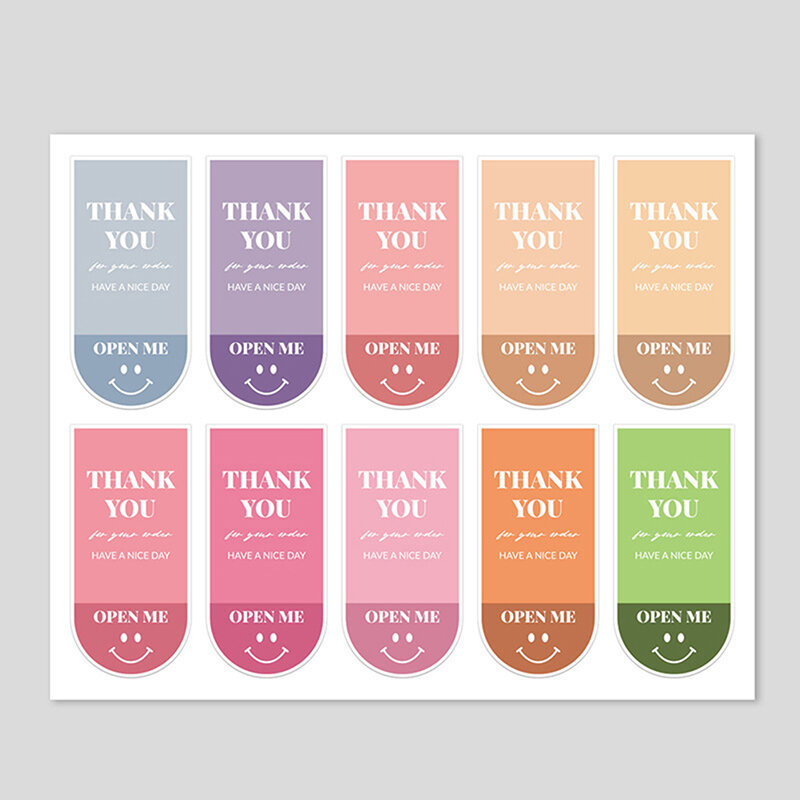 100pcs/10 Sheets Thank You For Your Order Stickers Smile Decorative Sealing Stickers for Business Delivery Packaging Mailing Bag
