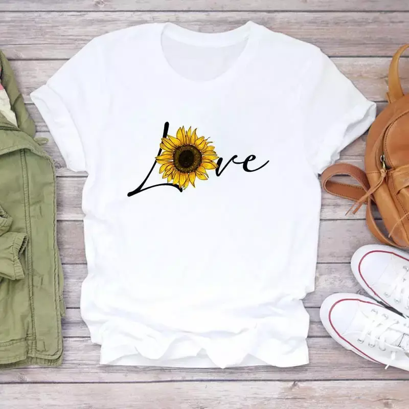 T-shirt imprimé léopard à manches courtes, haut imprimé Ins, t-shirts graphiques, amour, Europe et États-Unis, Y