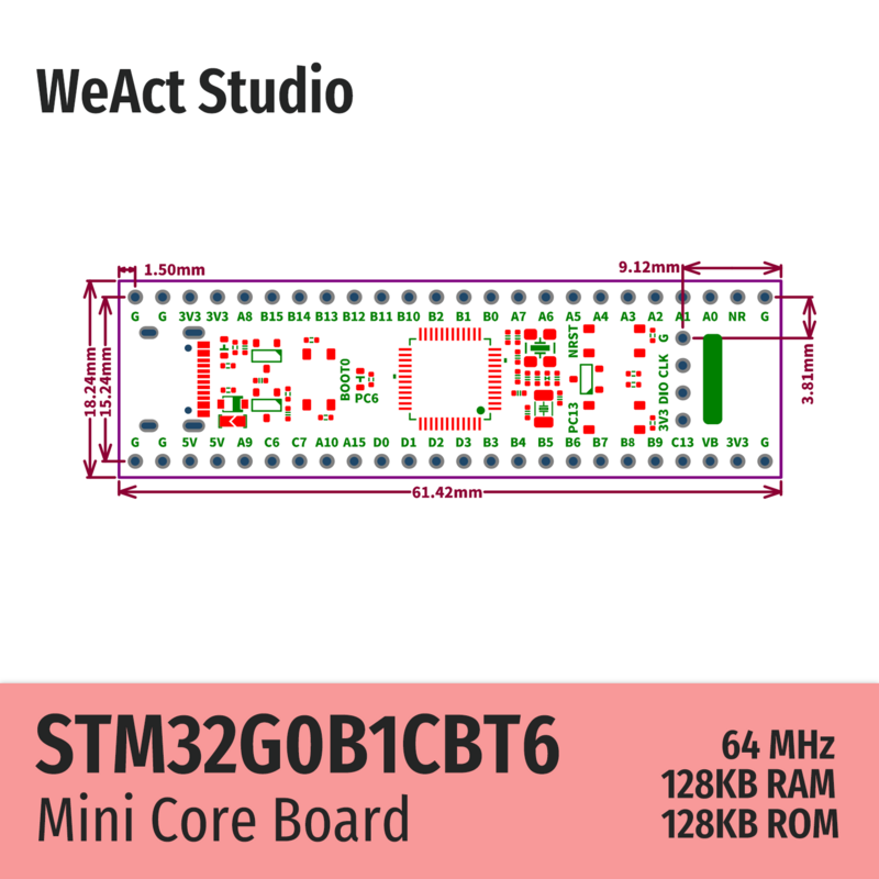 WeAct-Placa de demostración de núcleo STM32G0B1CBT6 STM32G0B1 STM32G0 STM32
