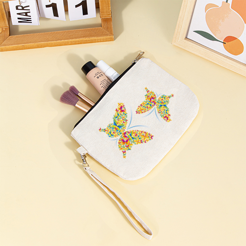 Cartoon Printed Canvas Makeup Bag Mini Storage Lipstick Earphones Change etc. Organizer Bag that Can be Carried by Hand