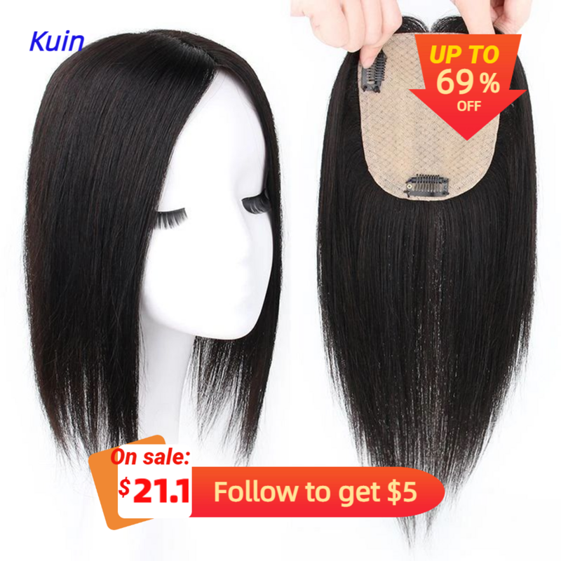 Kuin Silk Base Women Toupee Handmade Breathable Women Topper Clip In Real Human Hair Hairpiece Hair Women Wig Hair Extension
