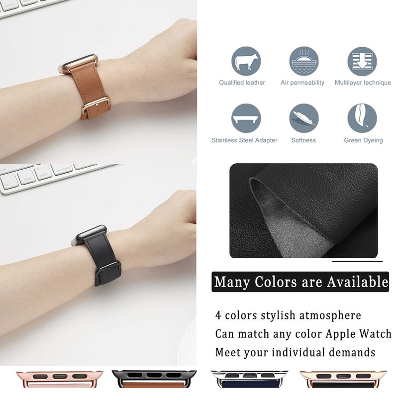 Pulseira de couro colorido Link Loop para Apple Watch, Banda 44mm, 40mm, 41mm, 45mm, iWatch Série 8, 7, 6, SE, 5, 4, 42mm, ultra49 milímetros