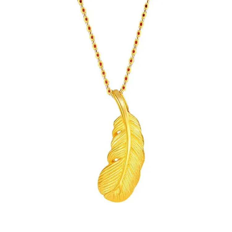 Colar de Penas de Cupido para Namorada, Ouro Completo Real, Ouro Duro 24K, 100% Puro, 999 Original, 3D, Joias de Luxo, Presentes