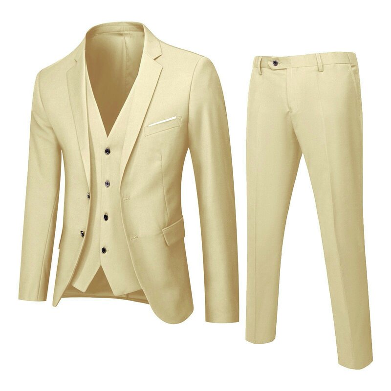 Мужской облегающий комплект из 3 предметов, официальный женский пиджак, жилет и брюки для бизнеса, свадьбы, высококачественный трендовый костюм из блейзера для мужчин