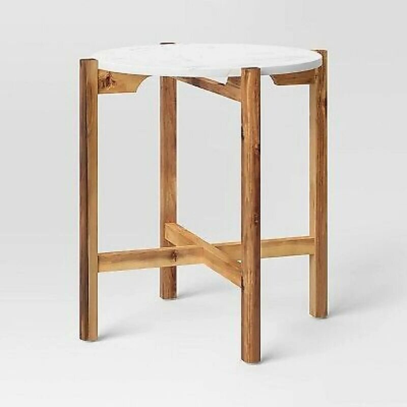 Wood and Marble Accent Table Natural (FA) - Threshold