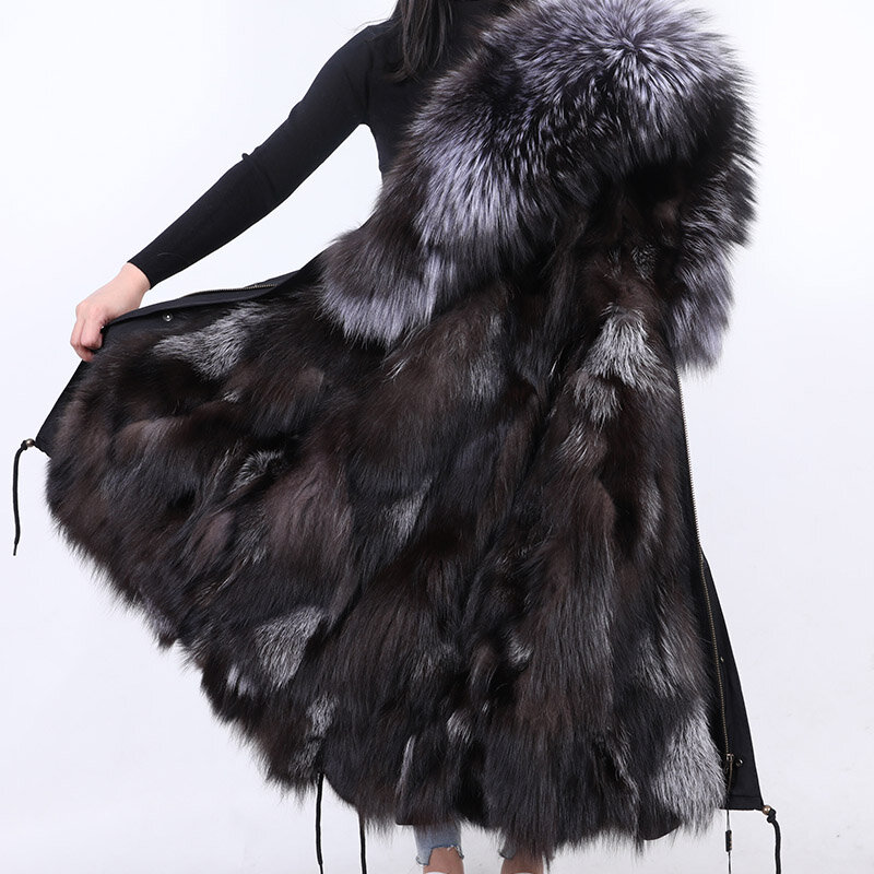 Maomaokong-Parkas cortas con cuello de piel de zorro Real para mujer, abrigo interior de piel, chaqueta de invierno, ropa femenina de lujo, 2023 Natural