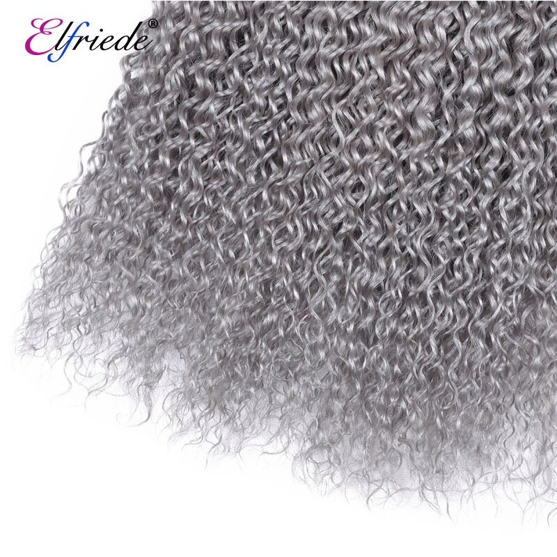 Elfriede Grey Kinky Curly Precolored Hair Bundles with Closure Brazilian Remy Human Hair Weaves 3 Bundles with Lace Closure 4x4