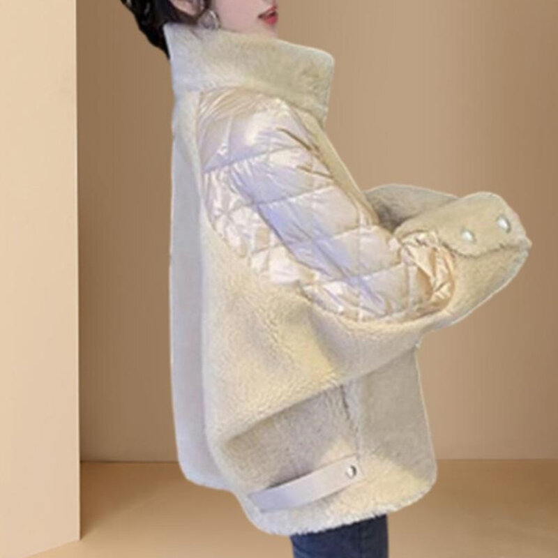 Damska kurtka zimowa nowa koreańska krótka luźne stójka parki modne ciepła odzież wierzchnia Oversized puchowe bawełniane płaszcze damskie z owczej wełny