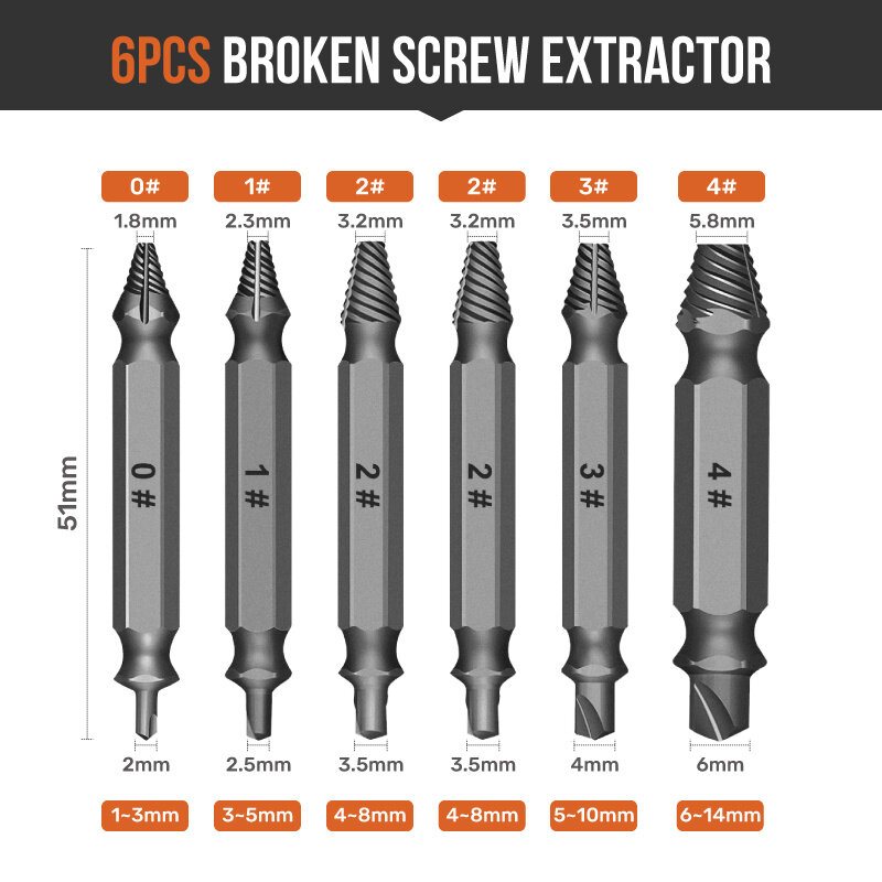 Mini 6 + 7PCS Double-Ended Extractor 0 #-4 #,ลวด Breaker & S2ไขควง,T10-T20-T30-H4-H6-PH2-SL4สลักเกลียวอุปกรณ์กำจัดออกแบบใหม่