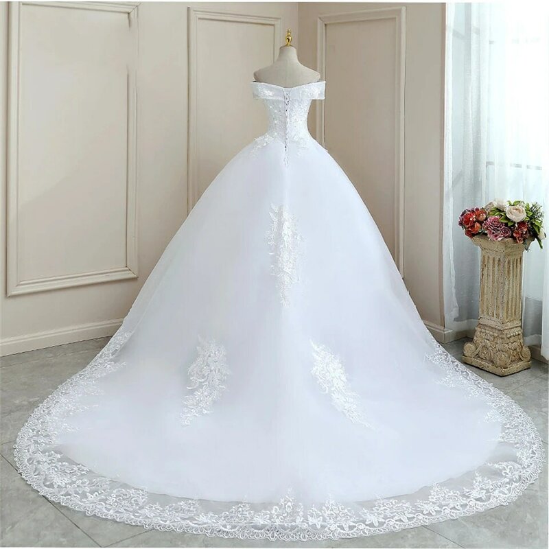 Vestido de casamento feminino com apliques de renda, vestido de baile com lantejoulas, elegante vestido de noiva 2024