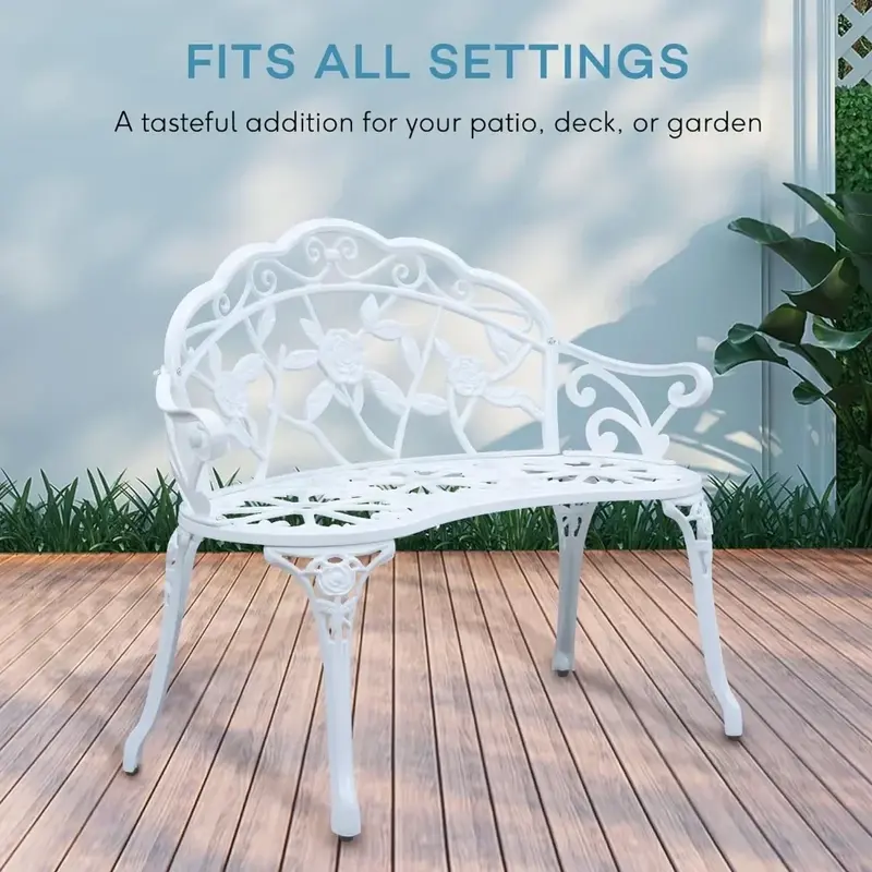 3 Ft Wooden Outdoor Furniture and Terrace Premier Outdoor Patio Garden Park Bench Cast Iron Antique Rose Style White Sets