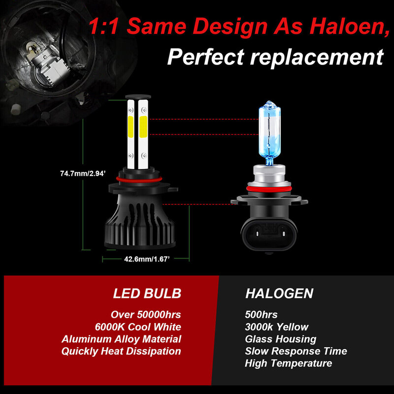LEDヘッドライト電球キット,カーアクセサリー,ハイビーム,フォグライト,6000k,1500, 2500 hd,6個