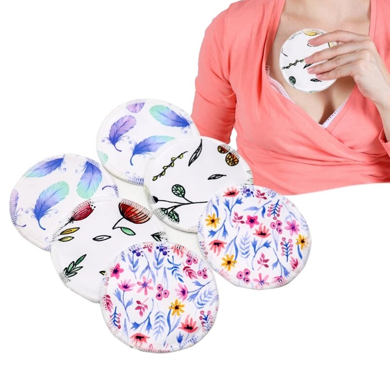 Almohadillas de lactancia reutilizables con estampado de arcoíris, almohadillas de lactancia lavables de fibra de bambú, 6 piezas