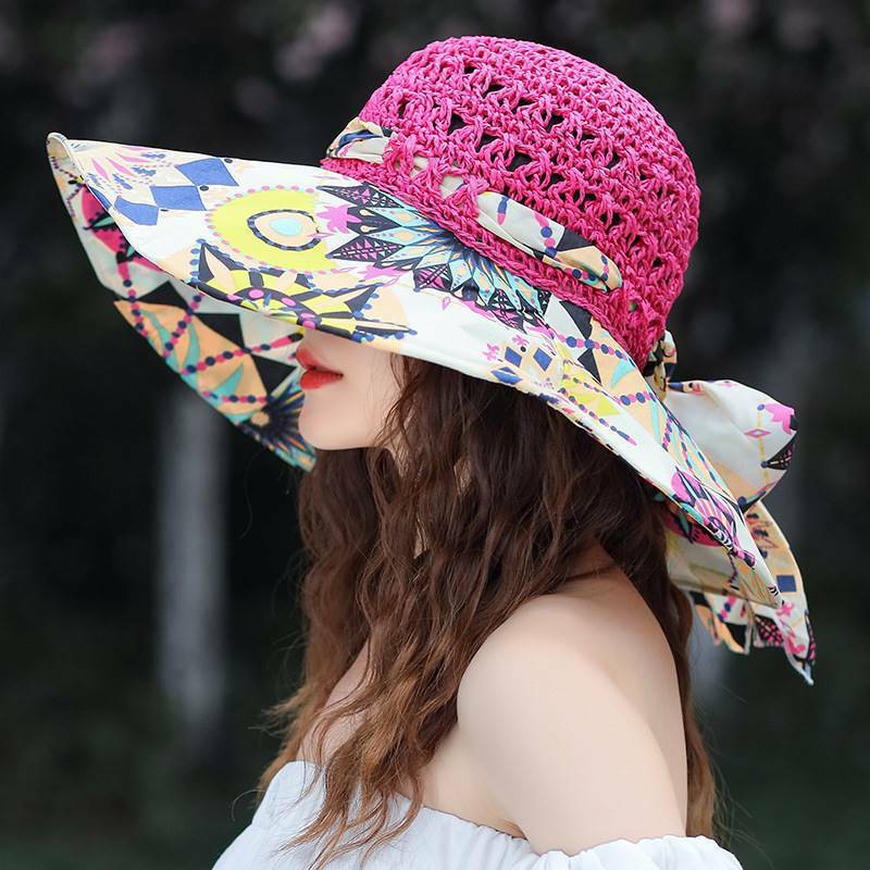大きなつばの広い麦わら帽子,ビーチの女性のための大きな夏の帽子,UV保護,折りたたみ式サンバイザー,ファッショナブル,新しいコレクション2023