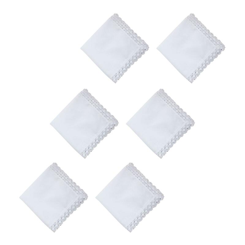 Pañuelos de encaje blanco puro, pañuelos pequeños de algodón puro suave de 9,65 pulgadas, cuadrados de bolsillo para manualidades de teñido hecho a mano, suministros de boda, 6 uds.