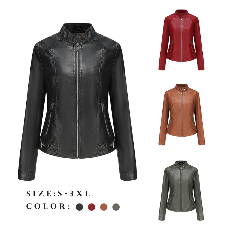 2024 New Women's Leather Long Sleeve Spring and Autumn Thin Jacket