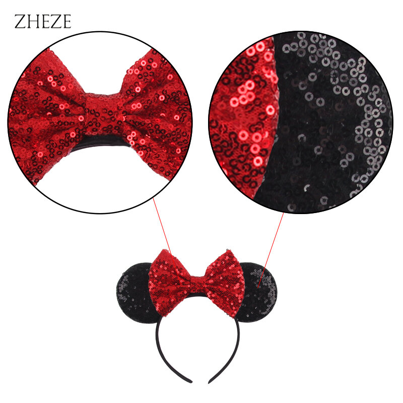 Diadema con orejas de ratón negro de Disney para niña, bandana con lazo de 5 "para fiesta, Festival, accesorios para el cabello para mujer