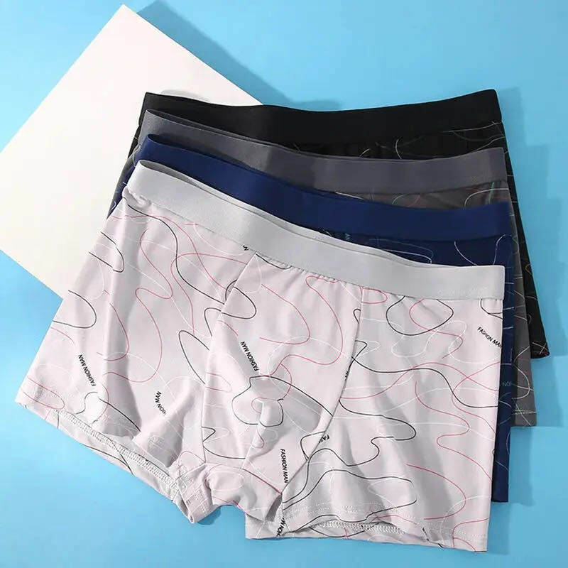 8Pcs/Lot Men's Sexy Underwear Boxer Shorts Milk Silk Soft Comfortable Fabric Fashion Print Breathable Antibacterial Men's Shorts