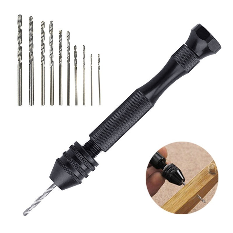 Mini Micro Aluminum Hand Drill With Keyless Chuck HSS Steel Twist Drill Bit Woodworking Drilling Rotary Tools Hand Drill Manual