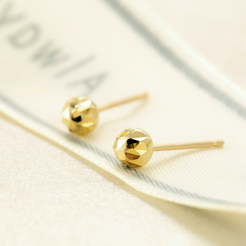 14K Solid Gold Laser Bead Earring Vrouwelijke AU585 Eenvoudige Veelzijdige Oor-Piercing Anti-Allergie Paar Temperament Oor accessoires