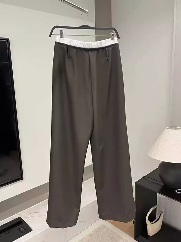Frauen neue Mode Flach winkel Unterwäsche Spleißen Design lose plissierte Hose mit weitem Bein Vintage mittlere Taille weibliche Hose Mujer