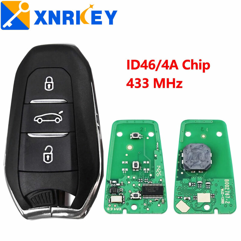 XNRKEY 3B Chave remota do carro, ID46 4A Chip, 433Mhz para Peugeot 208, 308, 3008, 508, 5008, substituição Keyless Entry inteligente, Cartão Promixity
