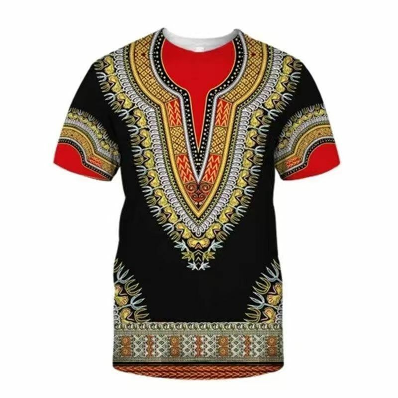Africano étnico padrão solto novo verão camiseta masculina em torno do pescoço camisa 3d impressão do vintage vestido étnico camiseta