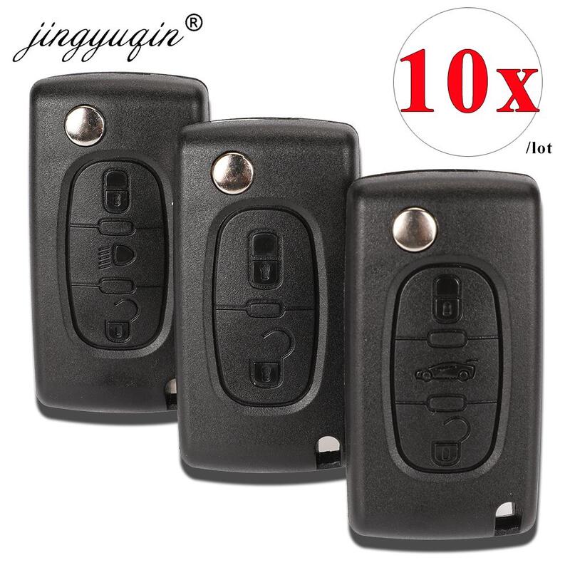 jingyuqin 10pcs 2/3 Buttons Car key Case for Peugeot 207 307 308 407 607 807 For Citroen C2 C3 C4 C5 C6 Flip Car Key shell