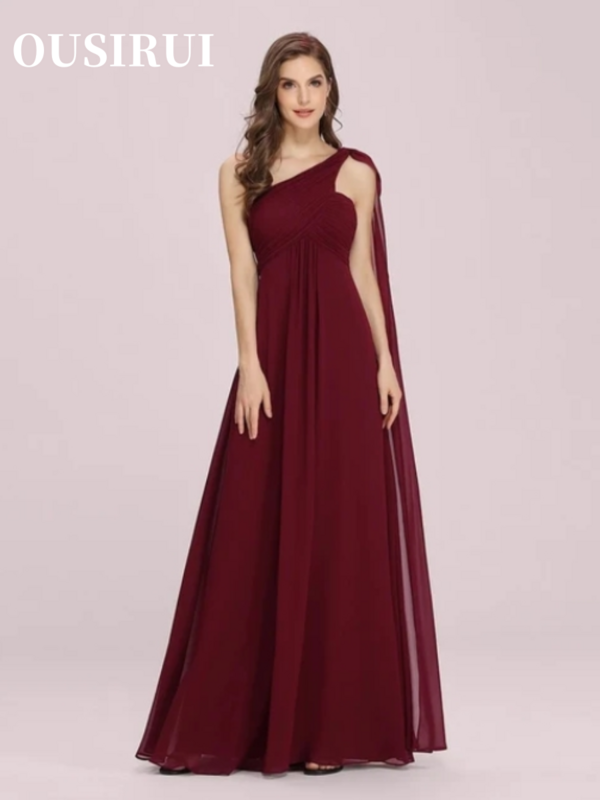 OUSIRUI-Vestido sem alças de um ombro para mulheres, vestido de dama de honra rosa chiffon, vestidos simples e elegantes, longo A-line, 2024