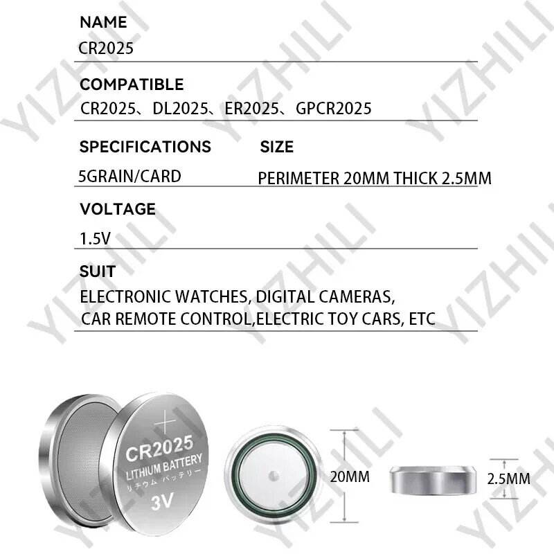 5-50buah CR2025 baterai Lithium tombol baterai 3V untuk Motherboard kunci mobil mainan Remote Control pengukur tekanan darah