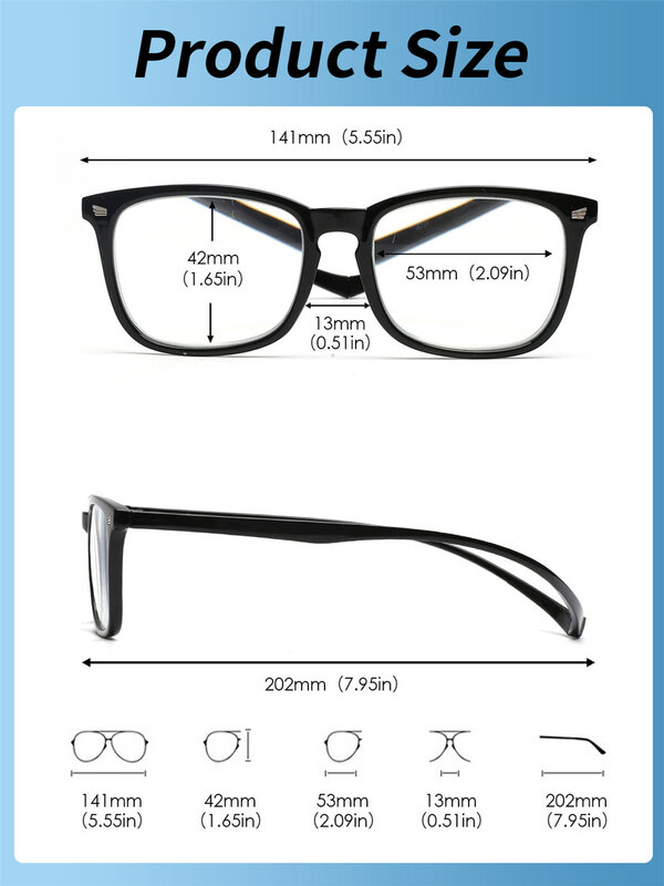 JM Magnet Kacamata Baca Anti Cahaya Biru Pria Wanita Persegi Diopter Kaca Pembesar Kacamata Presbyopic + 1 Sampai + 4
