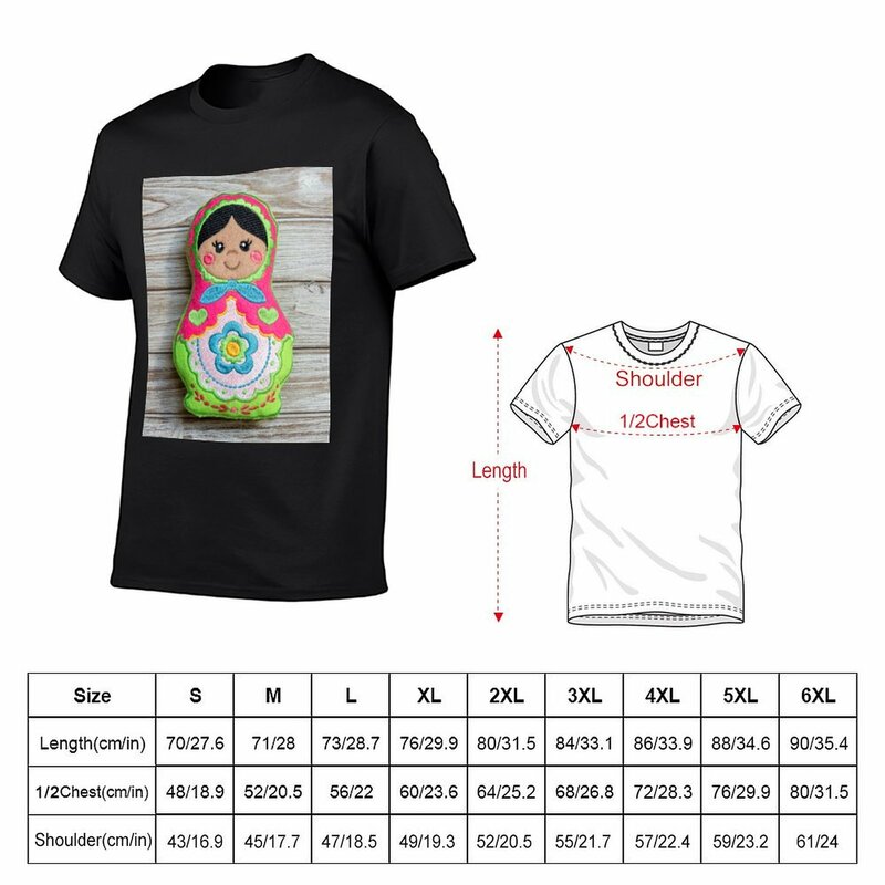 Camiseta de muñeca folclórica Babuszka para hombre, ropa kawaii, camisetas gráficas, camisetas negras lisas